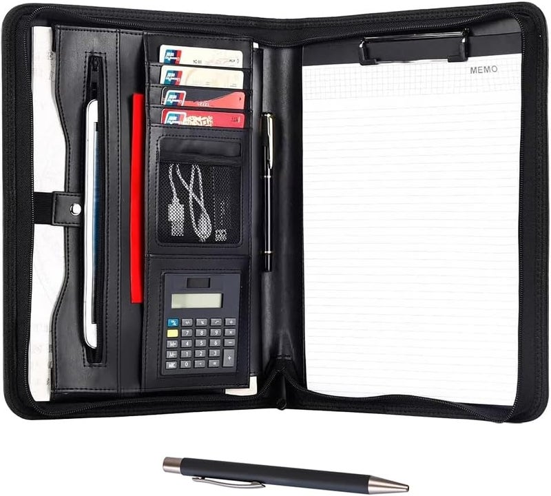 Eshow Leather Portfolio Professional Business Padfolio with Zipper - Interview Resume Notefolio Premium Legal Document Organizer with Card Holder, Writing Pad and File Folders for Men and Women - Image 1